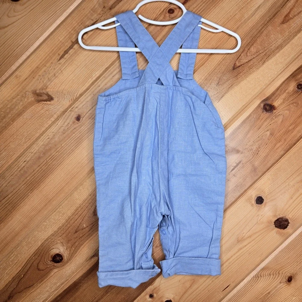 The Children's Place Linen Blend Bunny Blue Overalls Sz 3-6‎ Months